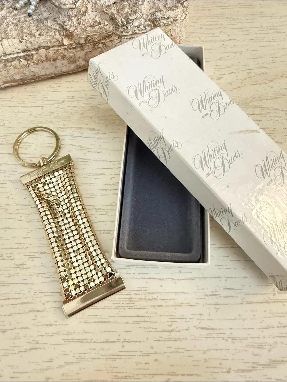 Vintage Whiting & Davis Gold Mesh Keychain NWT